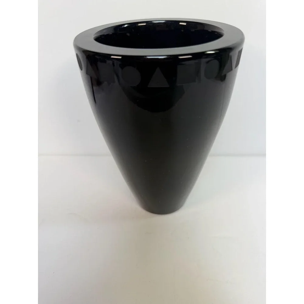 Sasaki Ward Bennett 24% Lead Crystal Black Sengai Vase 6.5
